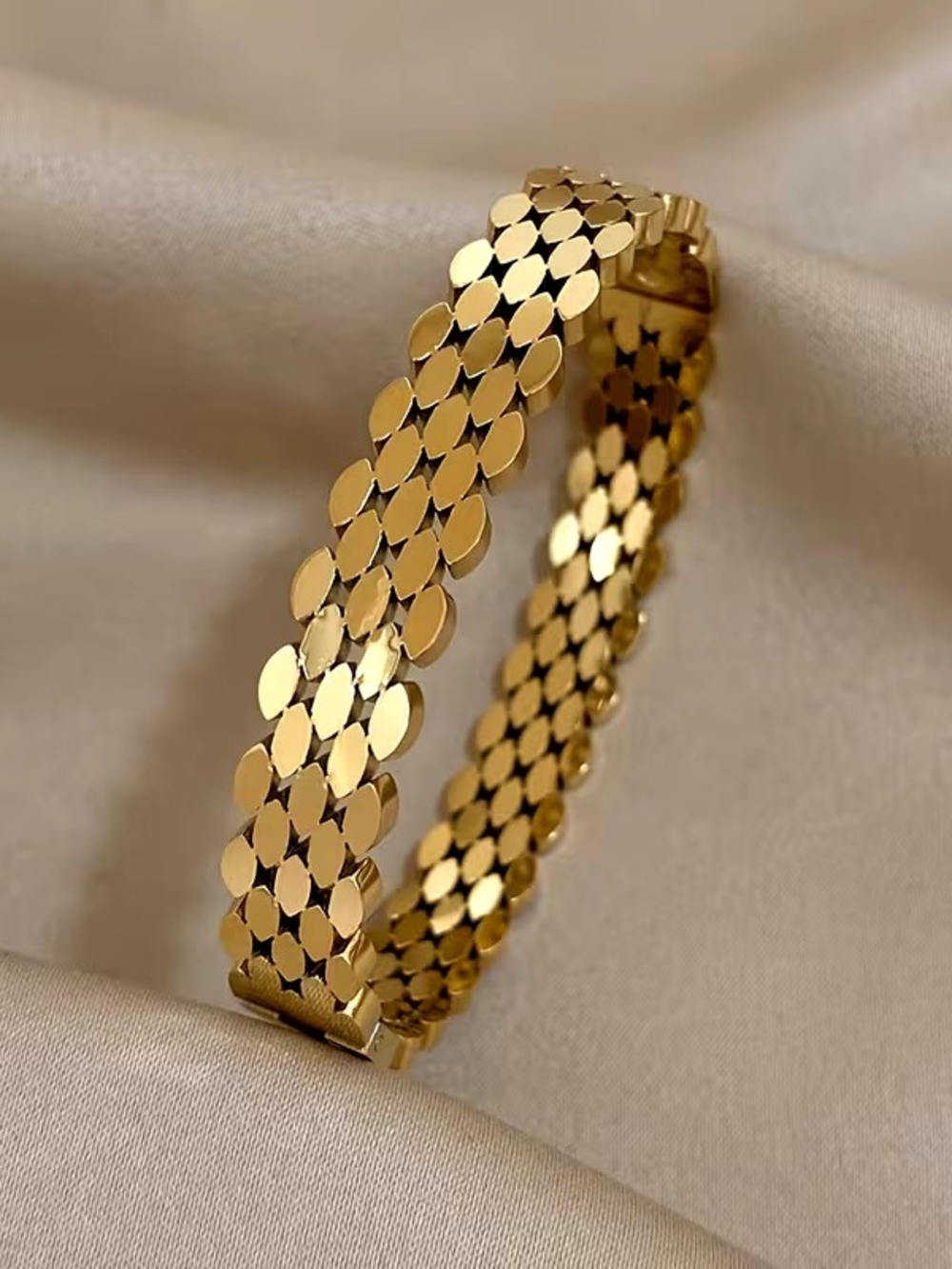 Gold Tone Stainless Steel Disc Link Bangle Bracelet - Women Jewelry